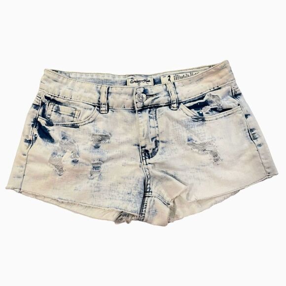 indigo Rein Acid Washed Distressed Cut Off Frayed Denim Jeans Shorts Size 3 - Picture 1 of 14